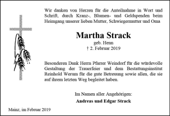 Traueranzeige von Martha Strack von vrm-trauer