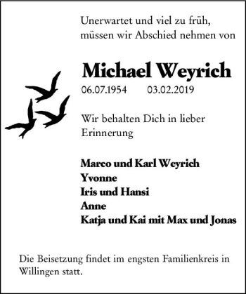 Traueranzeige von Michael Weyrich von vrm-trauer