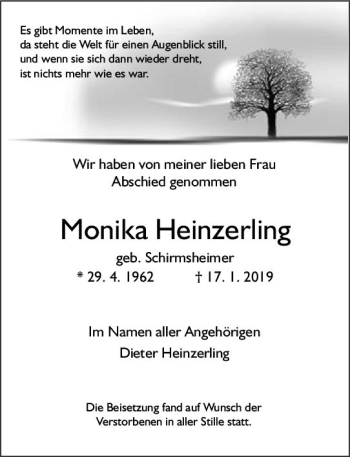 Traueranzeige von Monika Heinzerling von vrm-trauer