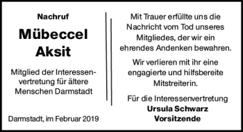 Traueranzeige von Mübeccel Aksit von vrm-trauer