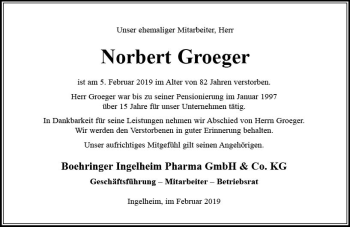 Traueranzeige von Norbert Groeger von vrm-trauer