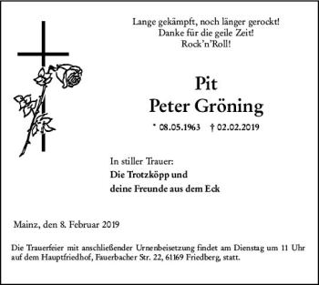 Traueranzeige von Peter Gröning von vrm-trauer
