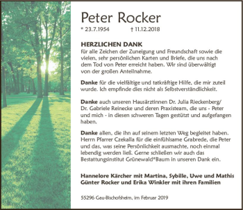 Traueranzeige von Peter Rocker von vrm-trauer