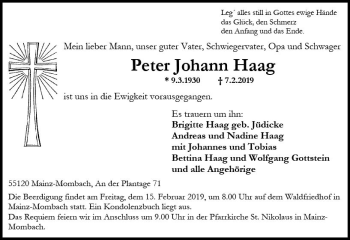 Traueranzeige von Peter Johann Haag von vrm-trauer