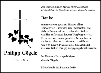 Traueranzeige von Philipp Gögele von vrm-trauer