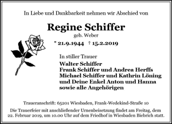 Traueranzeige von Regine Schiffer von vrm-trauer