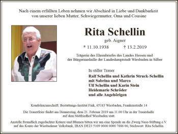 Traueranzeige von Rita Schellin von vrm-trauer