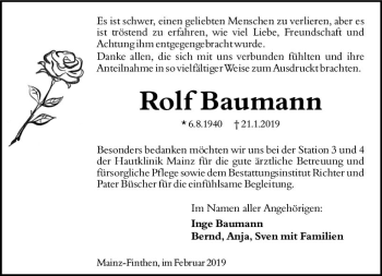 Traueranzeige von Rolf Baunrann von vrm-trauer
