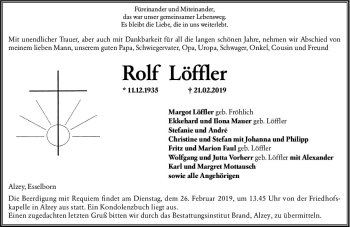 Traueranzeige von Rolf Löffler von vrm-trauer