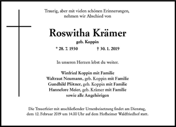 Traueranzeige von Roswitha Krämer von vrm-trauer