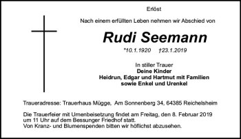 Traueranzeige von Rudi Seemann von vrm-trauer