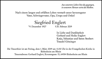 Traueranzeige von Siegfried Englert von vrm-trauer