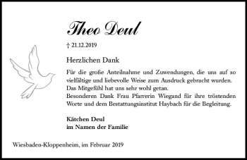 Traueranzeige von Theo Deul von vrm-trauer