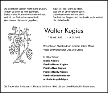 Traueranzeige von Walter Kugies von vrm-trauer