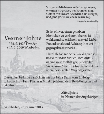 Traueranzeige von Werner Johne von vrm-trauer