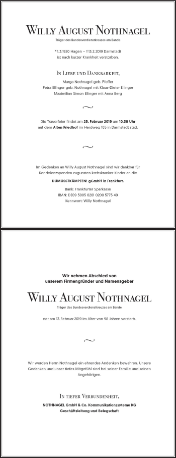 Traueranzeige von Willy August Nothnagel von vrm-trauer