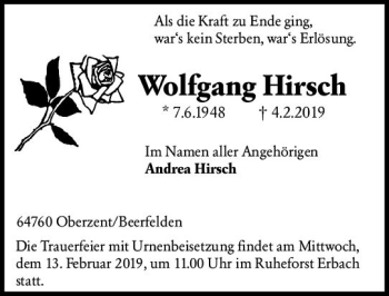 Traueranzeige von Wolfgang Hirsch von vrm-trauer