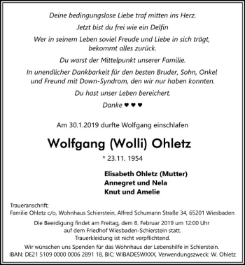 Traueranzeige von Wolfgang Ohletz von vrm-trauer