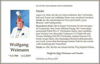 Traueranzeige von Wolfgang Weimann von vrm-trauer