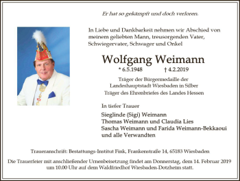 Traueranzeige von Wolfgang Weimann von vrm-trauer