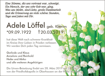 Traueranzeige von Adele Löffel von vrm-trauer