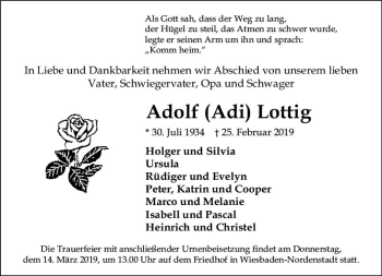 Traueranzeige von Adolf Lottig von vrm-trauer
