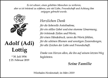 Traueranzeige von Adolf Lottig von vrm-trauer