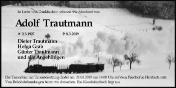 Traueranzeige von Adolf Trautmann von vrm-trauer