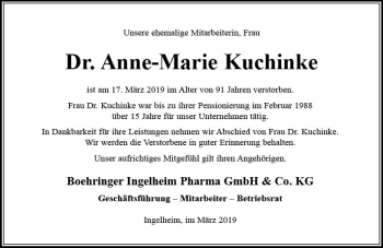 Traueranzeige von Anne-Marie Kuchinke von vrm-trauer