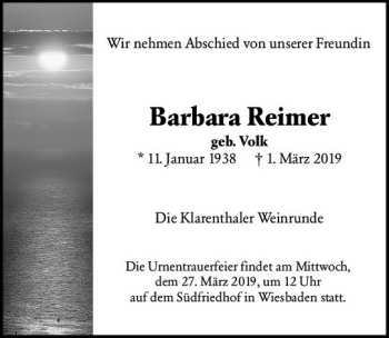 Traueranzeige von Barbara Reimer von vrm-trauer