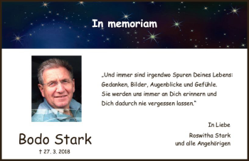 Traueranzeige von Bodo Stark von vrm-trauer