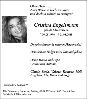 Traueranzeige von Cristina Engelsmann von vrm-trauer