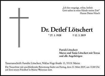 Traueranzeige von Detlef Lötschert von vrm-trauer