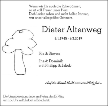Traueranzeige von Dieter Altenweg von vrm-trauer