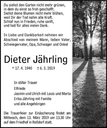 Traueranzeige von Dieter Jährling von vrm-trauer