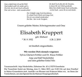 Traueranzeige von Elisabeth Kruppert von vrm-trauer