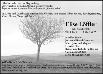 Traueranzeige von Elise Löffler von vrm-trauer