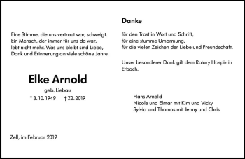 Traueranzeige von Elke Arnold von vrm-trauer