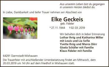 Traueranzeige von Elke Geckeis von vrm-trauer
