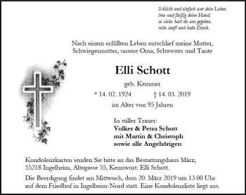 Traueranzeige von Elli Schott von vrm-trauer