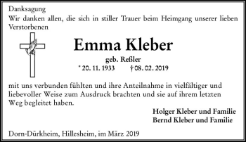 Traueranzeige von Emma Kleber von vrm-trauer