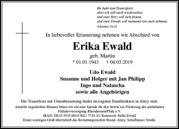 Traueranzeige von Erika Ewald von vrm-trauer