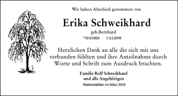 Traueranzeige von Erika Schweikhard von vrm-trauer