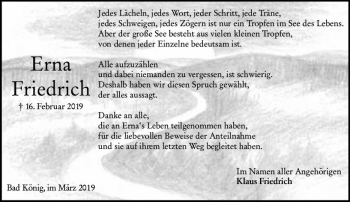 Traueranzeige von Erna Friedrich von vrm-trauer