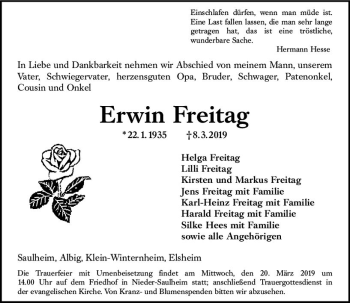 Traueranzeige von Erwin Freitag von vrm-trauer