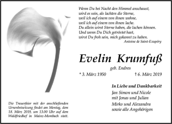 Traueranzeige von Evelin Krumfuß von vrm-trauer
