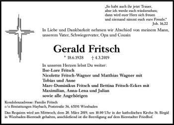 Traueranzeige von Gerald Fritsch von vrm-trauer