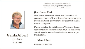 Traueranzeige von Gerda Albert von vrm-trauer