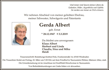 Traueranzeige von Gerda Albert von vrm-trauer