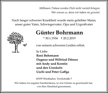 Traueranzeige von Günter Bohrmann von vrm-trauer